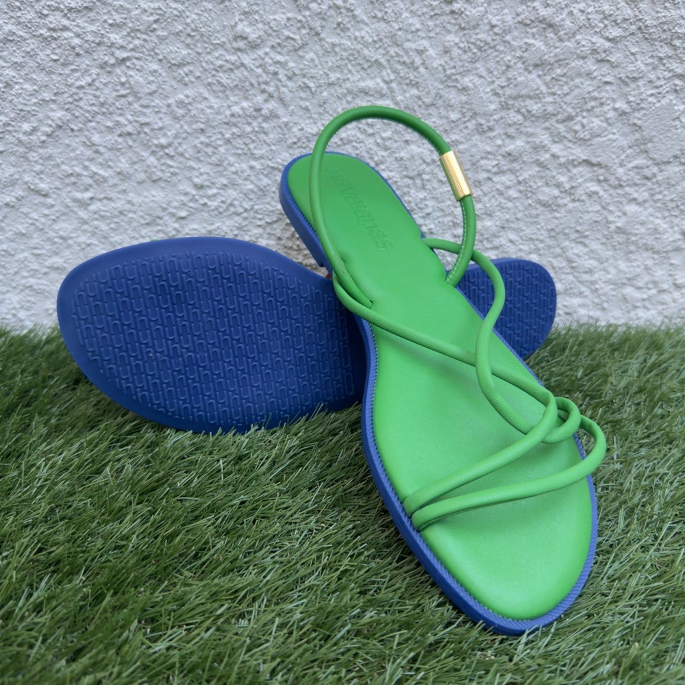 Havaianas Una Manga Sandals Green Blue Strappy Slingback Flat Shoes Womens Sz 10
